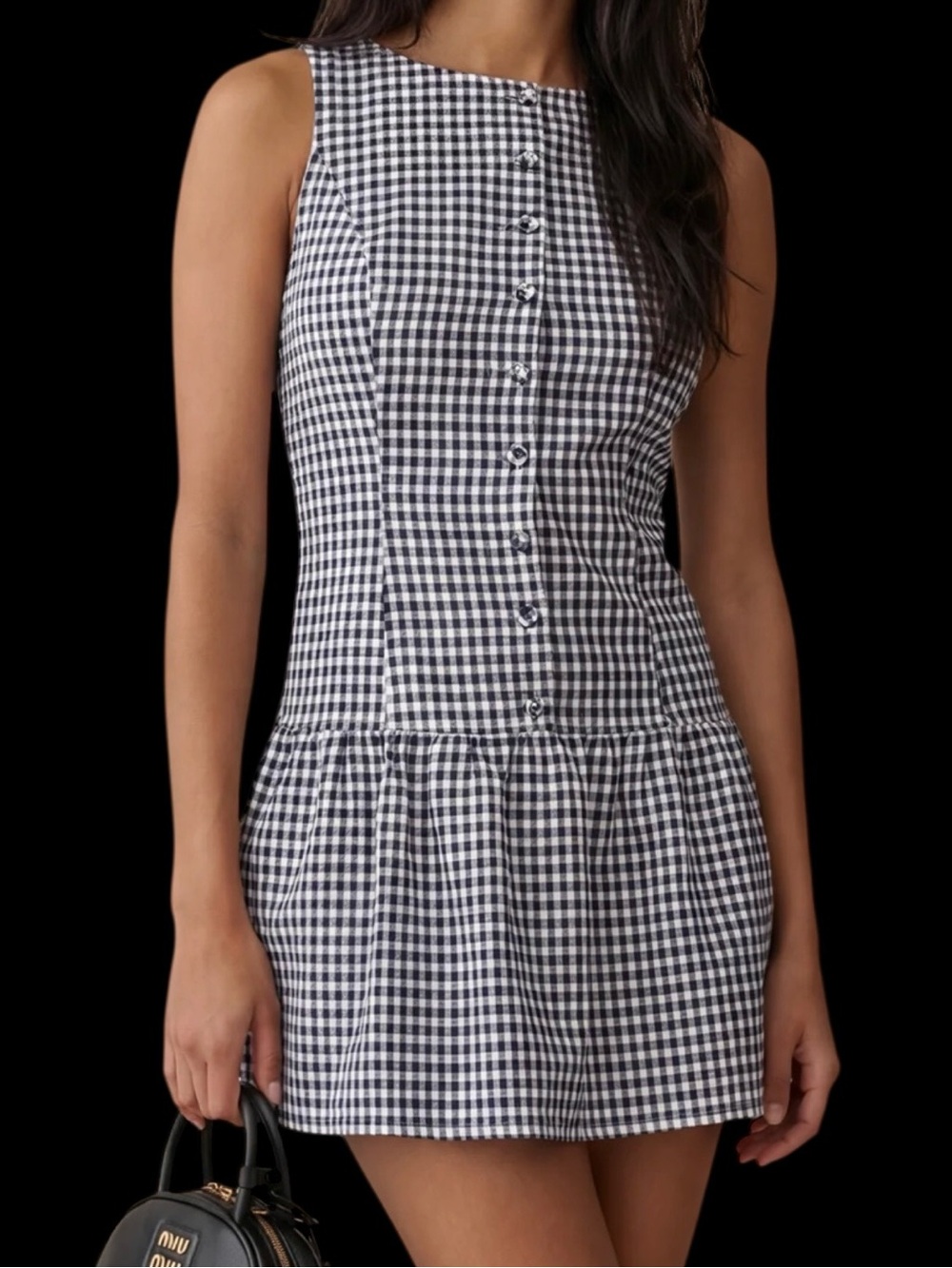 Few Moda Kourt Ruth Mini Dress Sleeveless Navy Blue White Gingham Button Front